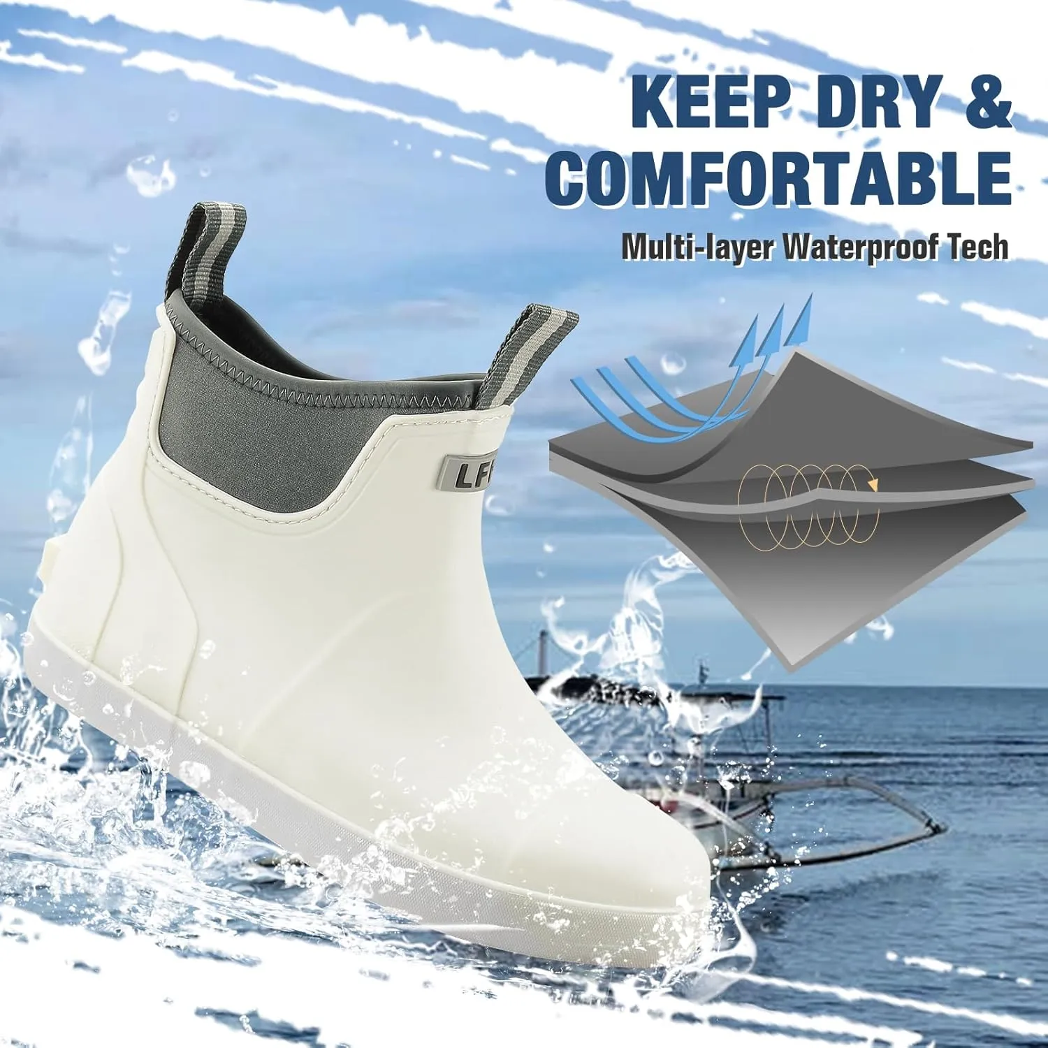 Rain Boots for Men, Waterproof Ankle Mens Deck Boots Anti-Slip Comfort Rubber Boots Chelsea Garden Shoes for Yard Fishing Outdoor Work