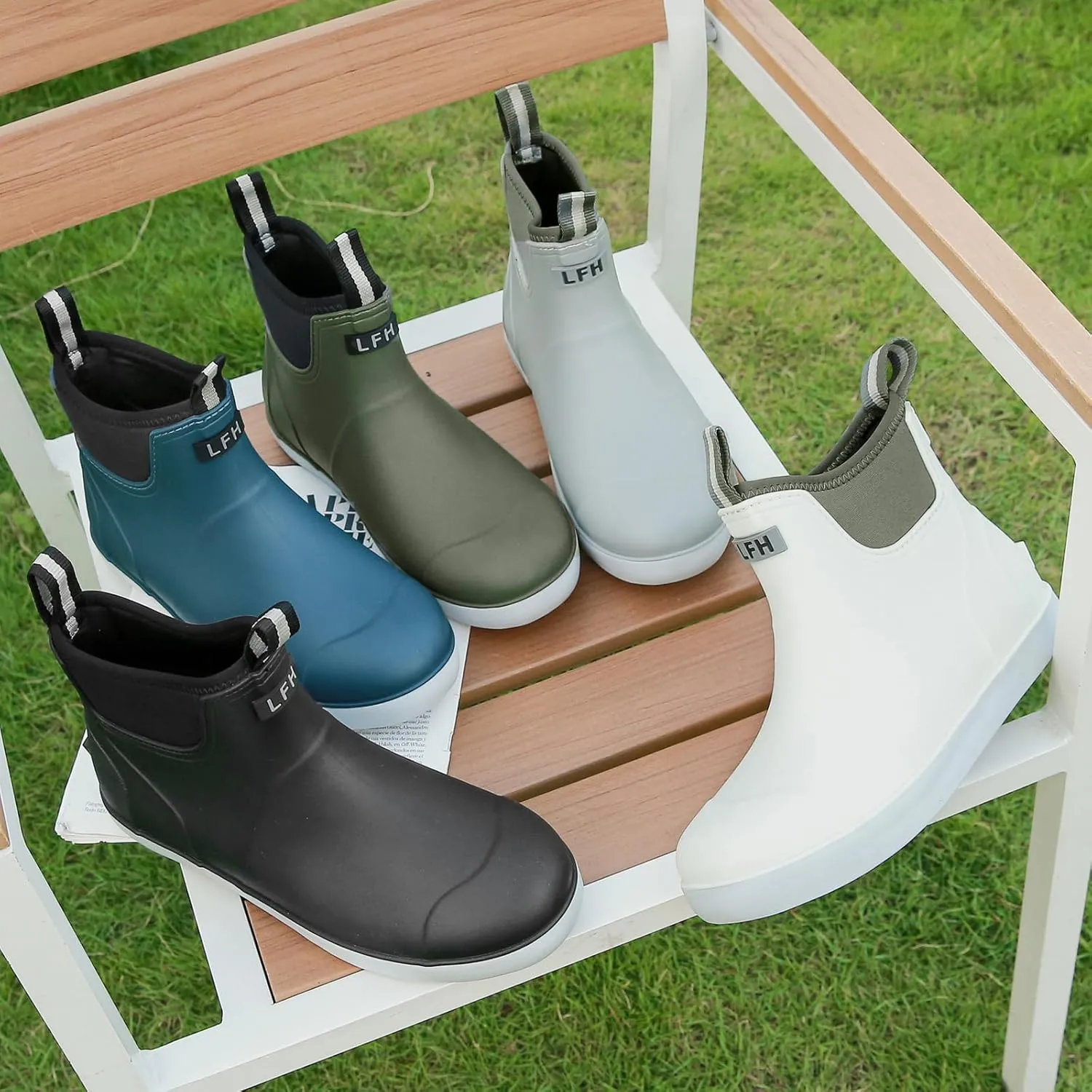 Rain Boots for Men, Waterproof Ankle Mens Deck Boots Anti-Slip Comfort Rubber Boots Chelsea Garden Shoes for Yard Fishing Outdoor Work