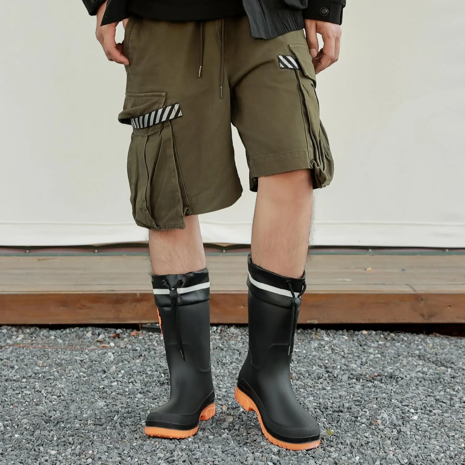 Rain Boots for Men, Waterproof Rubber Boots Mens Garden Boots, Comfort Lightweight Raining Shoes, Elastic Chelsea Ankle Rain Boots Fishing Shoes for Yard Farm Outdoor Work