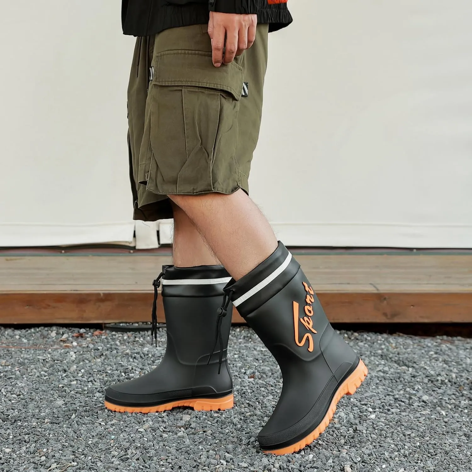 Rain Boots for Men, Waterproof Rubber Boots Mens Garden Boots, Comfort Lightweight Raining Shoes, Elastic Chelsea Ankle Rain Boots Fishing Shoes for Yard Farm Outdoor Work
