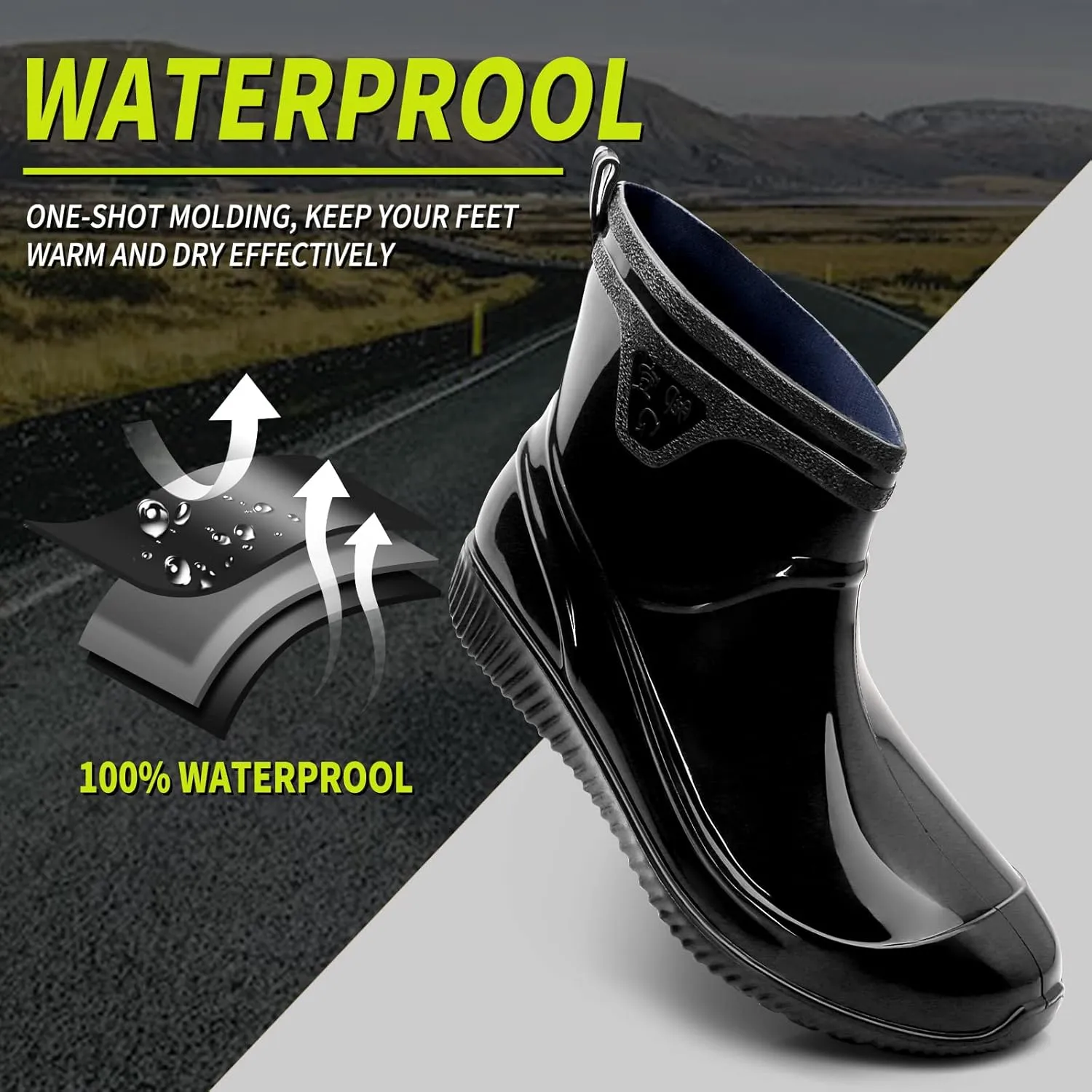 Rain Boots for Women，Waterproof Garden Rubber Boots, Non-slip Width Mid-Calf Comfort Short Boots, Ankle Rainboots Boots, Lightweight Platform Mud Boots Water Shoes for Outdoor Working Fishing