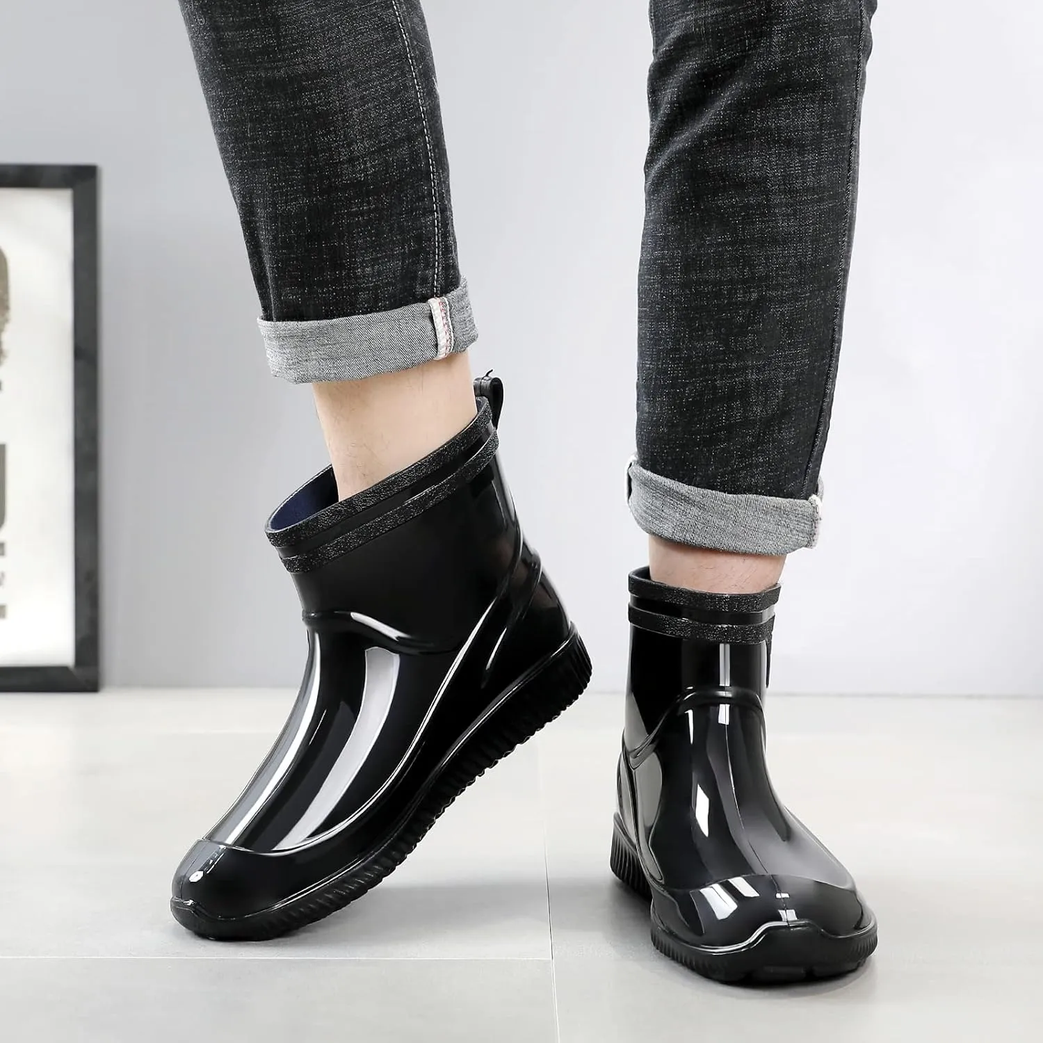Rain Boots for Women，Waterproof Garden Rubber Boots, Non-slip Width Mid-Calf Comfort Short Boots, Ankle Rainboots Boots, Lightweight Platform Mud Boots Water Shoes for Outdoor Working Fishing