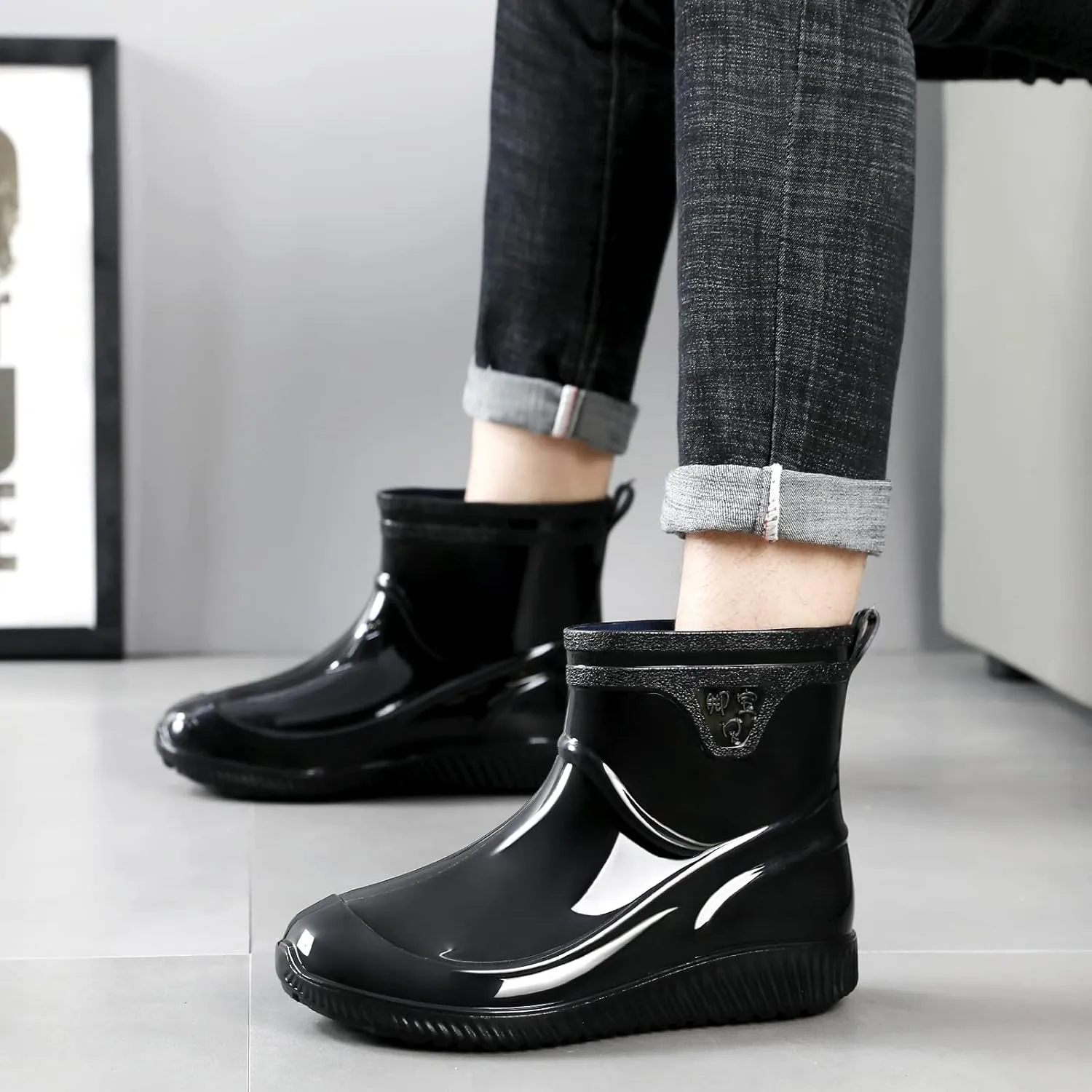 Rain Boots for Women，Waterproof Garden Rubber Boots, Non-slip Width Mid-Calf Comfort Short Boots, Ankle Rainboots Boots, Lightweight Platform Mud Boots Water Shoes for Outdoor Working Fishing