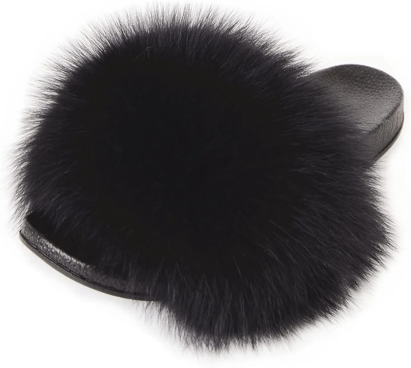 Real Fox Fur Slides for Women Open Toe Cute Furry Fur Slippers Indoor or Outdoor faux Fur Slide Sandals with Fluffy Fur and Soft Sole