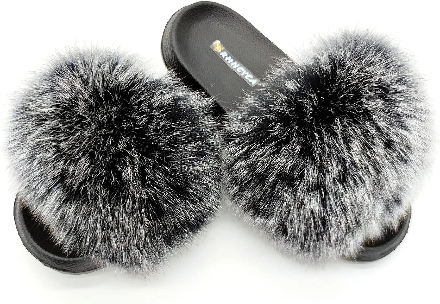 Real Fox Fur Slides for Women Open Toe Cute Furry Fur Slippers Indoor or Outdoor faux Fur Slide Sandals with Fluffy Fur and Soft Sole