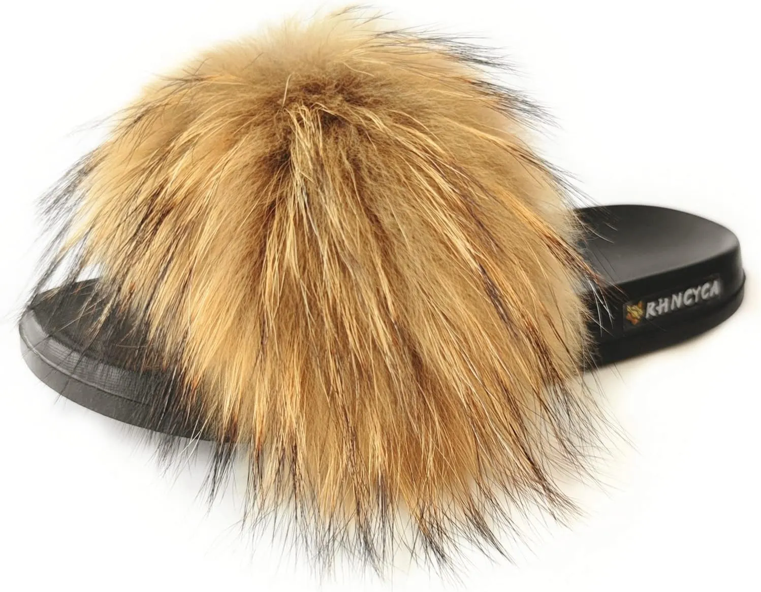 Real Fox Fur Slides for Women Open Toe Cute Furry Fur Slippers Indoor or Outdoor faux Fur Slide Sandals with Fluffy Fur and Soft Sole