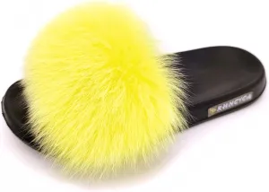 Real Fox Fur Slides for Women Open Toe Cute Furry Fur Slippers Indoor or Outdoor faux Fur Slide Sandals with Fluffy Fur and Soft Sole