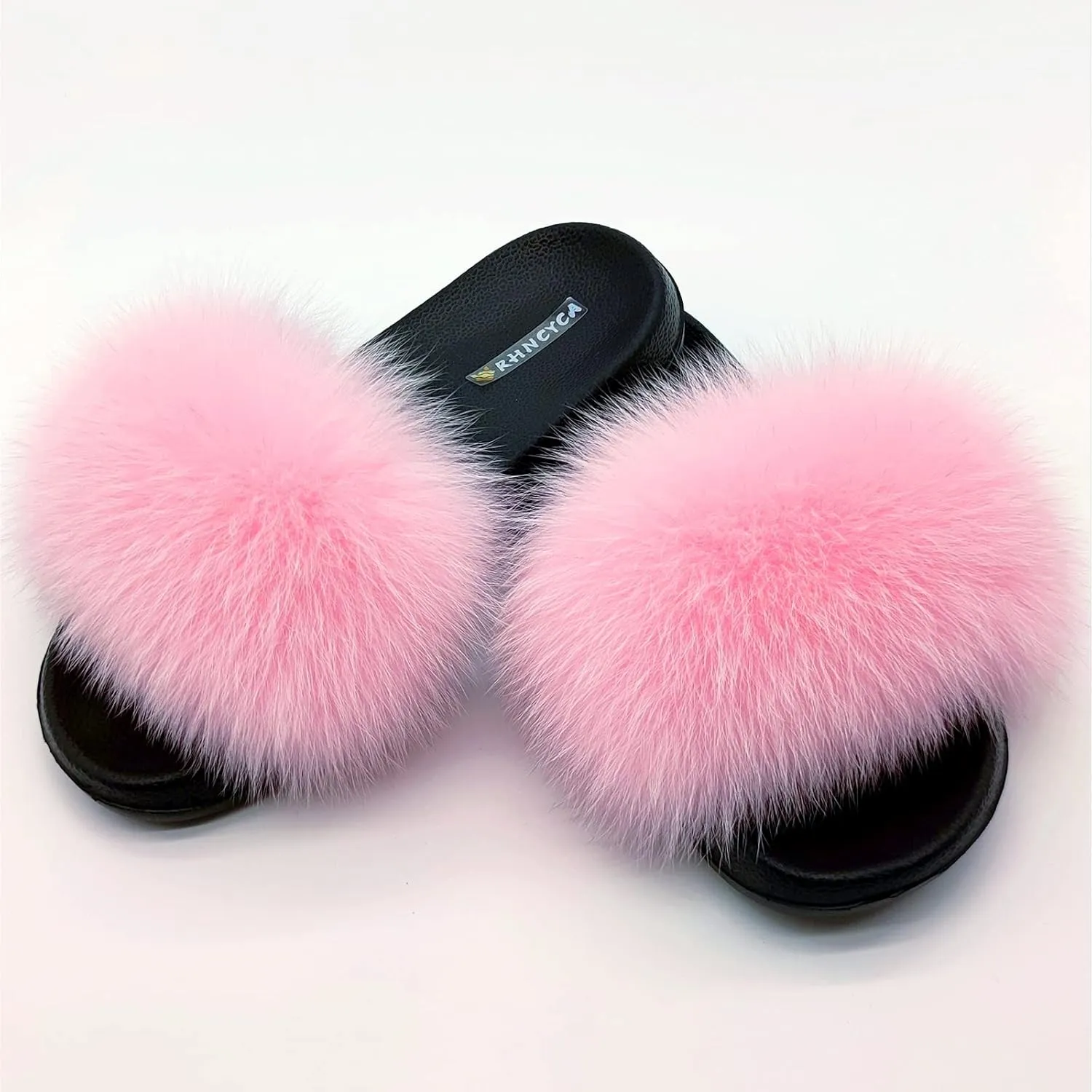 Real Fox Fur Slides for Women Open Toe Cute Furry Fur Slippers Indoor or Outdoor faux Fur Slide Sandals with Fluffy Fur and Soft Sole