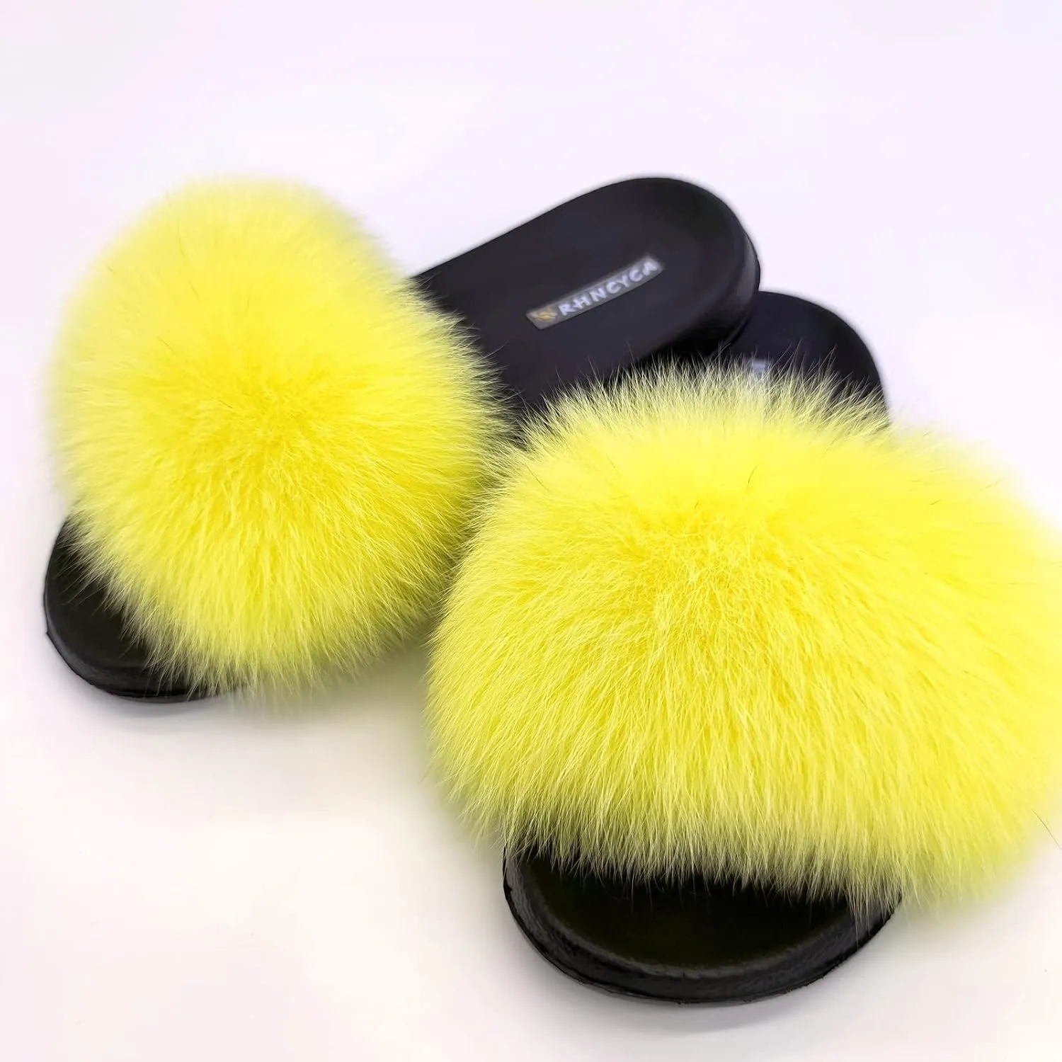 Real Fox Fur Slides for Women Open Toe Cute Furry Fur Slippers Indoor or Outdoor faux Fur Slide Sandals with Fluffy Fur and Soft Sole
