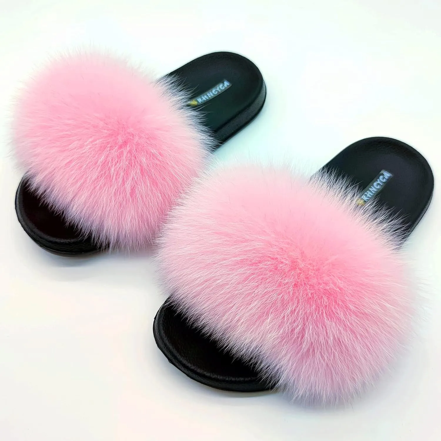 Real Fox Fur Slides for Women Open Toe Cute Furry Fur Slippers Indoor or Outdoor faux Fur Slide Sandals with Fluffy Fur and Soft Sole
