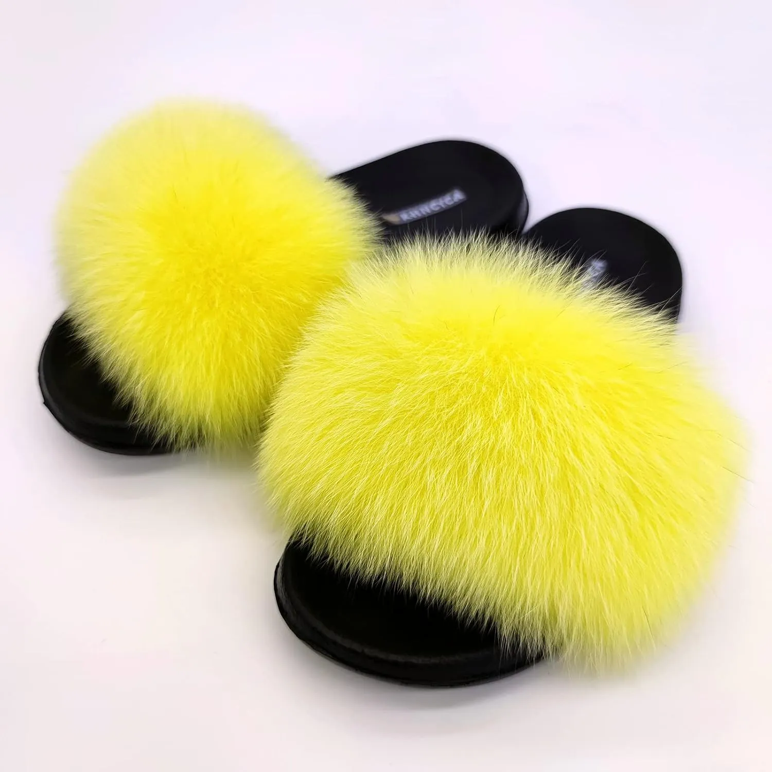 Real Fox Fur Slides for Women Open Toe Cute Furry Fur Slippers Indoor or Outdoor faux Fur Slide Sandals with Fluffy Fur and Soft Sole