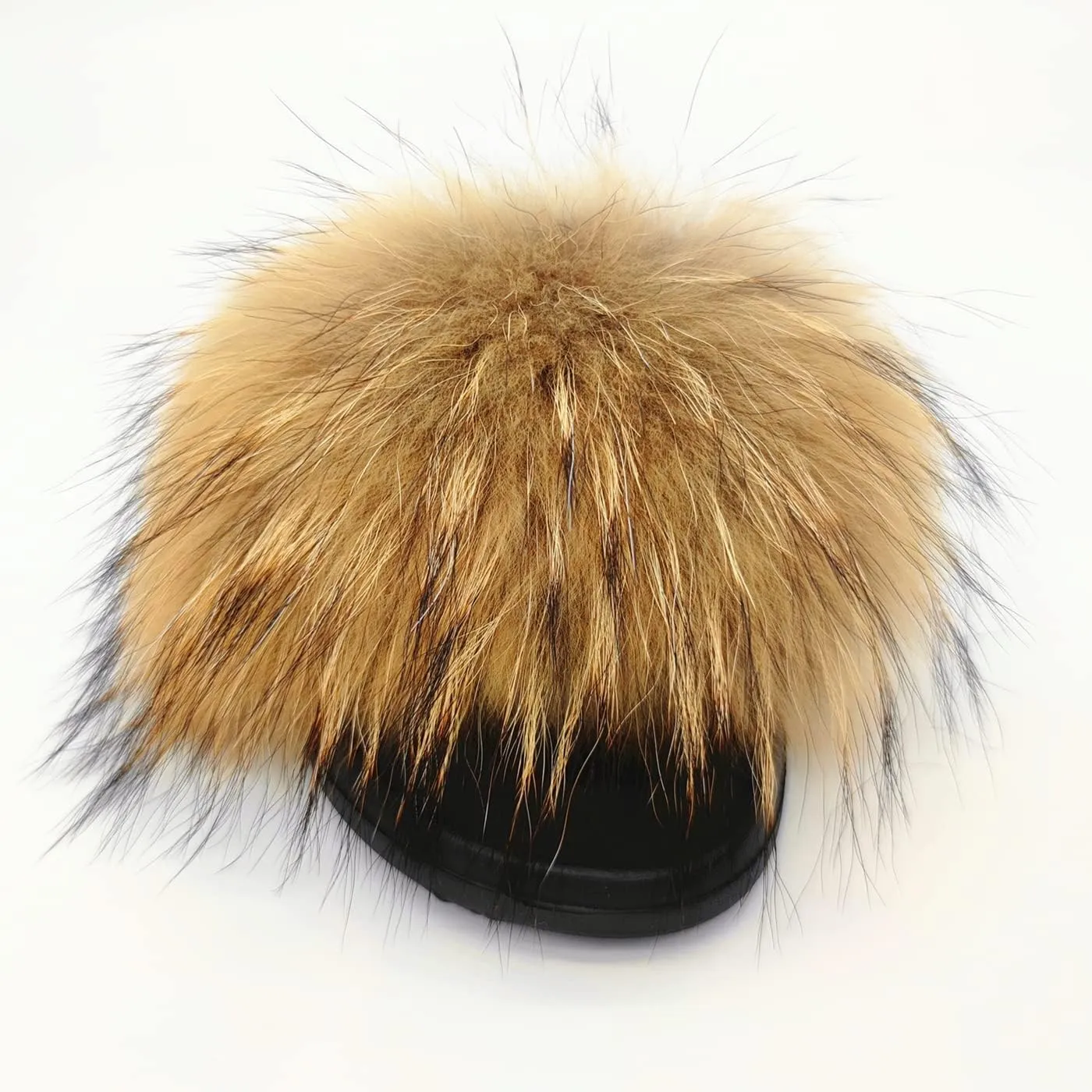 Real Fox Fur Slides for Women Open Toe Cute Furry Fur Slippers Indoor or Outdoor faux Fur Slide Sandals with Fluffy Fur and Soft Sole