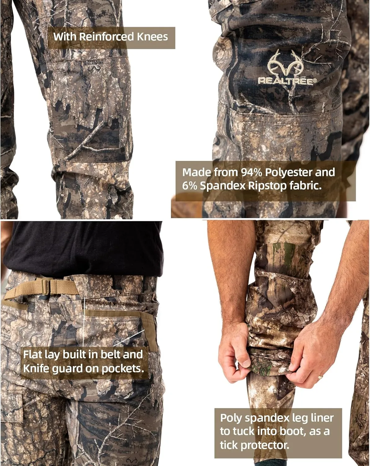 Realtree Men's 5-Pocket Camo Hunting Pant - Durable Pants with Reinforced Knees, Water-Resistant, Breathable Ripstop Fabric
