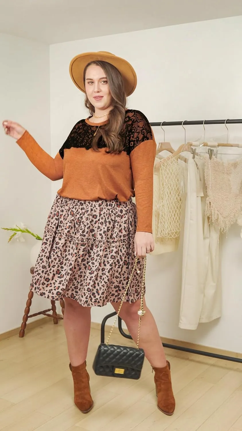 RITERA Plus Size Lace Tops for Women Long Sleeve Crewneck Pullover Fall T-Shirts Tunics Basic Tees T-Shirts XL-5XL