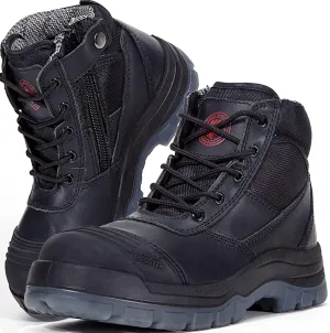 ROCKROOSTER Mens Work Boots, 6 inch Steel Toe Side Zipper Safety Wheat Black Slip Resistant Work Boot, TPU Outsole Breathable Leather Shoes, ASTM F2413-18 Static Dissipative SD (AK050 & AK050BK)