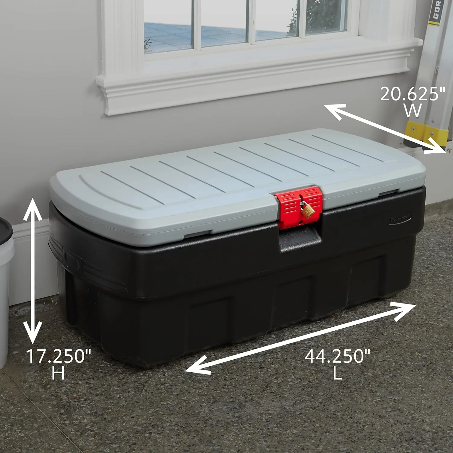Rubbermaid 48 Gallon Black Action Packer Lockable Latch Indoor and Outdoor Storage Box Container for Home, Garage, Backyard, Single