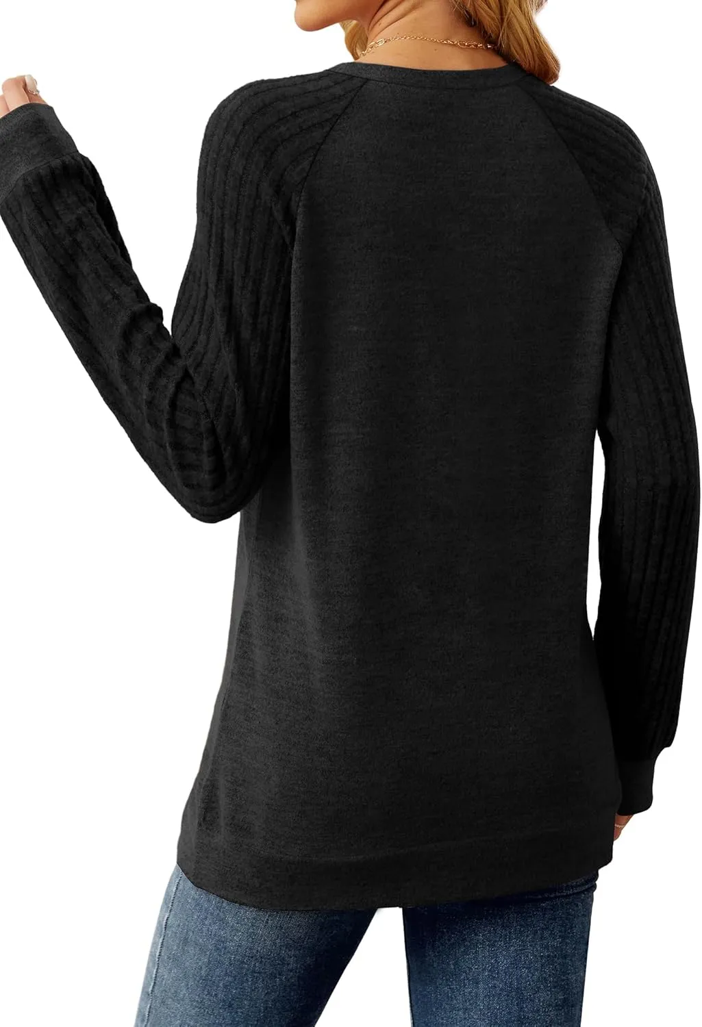 Saloogoe Tunic Sweatshirts for Women Crewneck Lightweight Sweaters Raglan Long Sleeve Shirts Fall Fashion Tops 2024