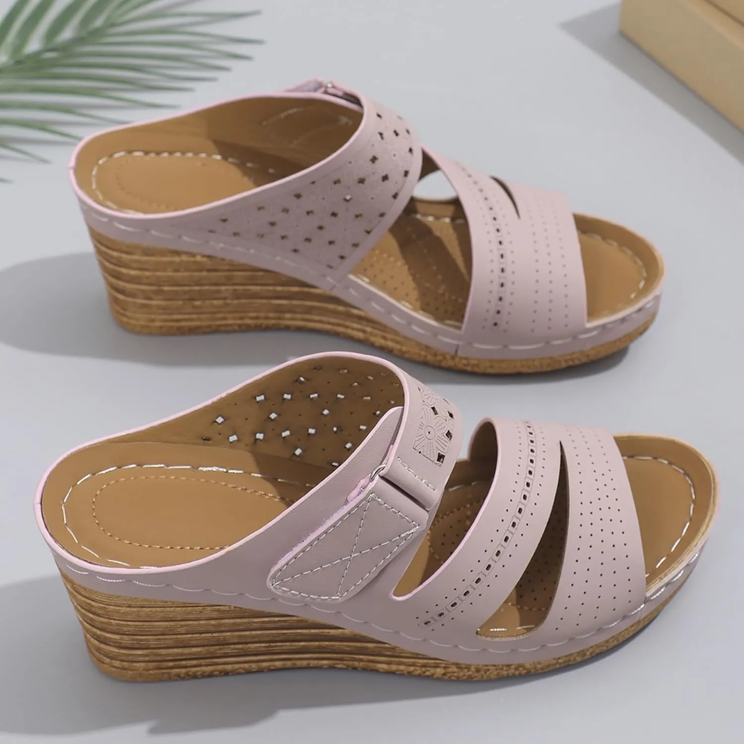 Sandals for Women 2025 Fashion Wedges Platform Sandals Casual Comfortable Mid Heels Open Toe Espadrilles Slippers Slip on Shoes Dressy Summer Flat