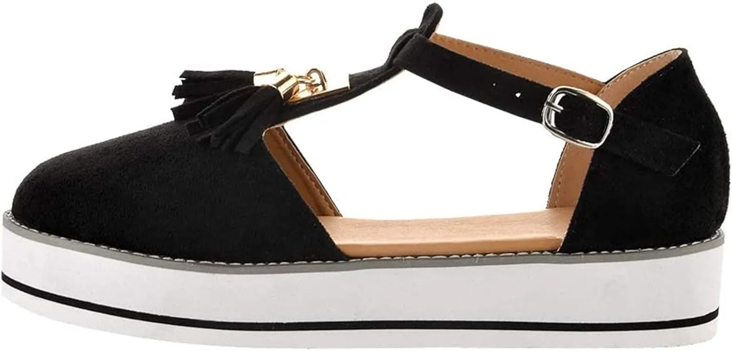 Sandals for Women Casual Summer Tassel Flat Shoes Solid Color Thick Bottom Women's Sandals Fashion Tassel Casual Style Lady Beach Slippers,Black,4.5