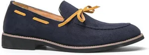 Santimon Men's Suede Moccasin Loafers Slip-On Casual Shoes with Bow Tie Detail Navy Green Brown