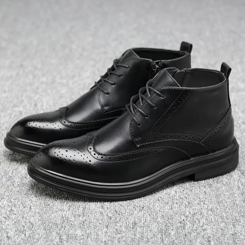 Santimon Men's Wingtip Brogue Chelsea Boots – Stylish and Comfort Leather Chukka Ankle Boots with Zipper