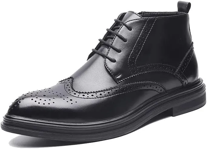 Santimon Men's Wingtip Brogue Chelsea Boots – Stylish and Comfort Leather Chukka Ankle Boots with Zipper