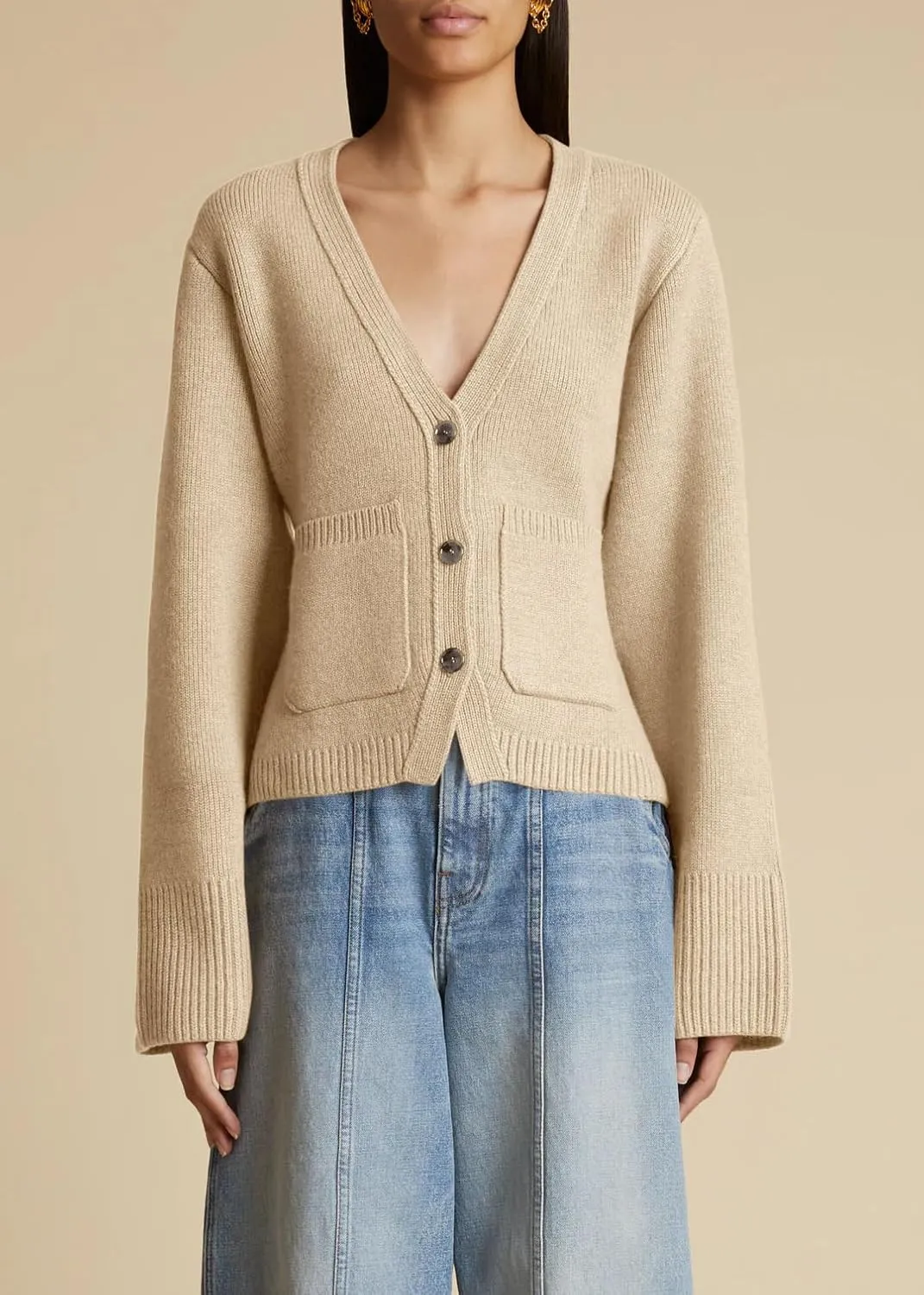 Saodimallsu Womens Deep V Neck Cardigan Sweaters Open Front Button Down Long Sleeve Cropped Knit Coats with Pockets