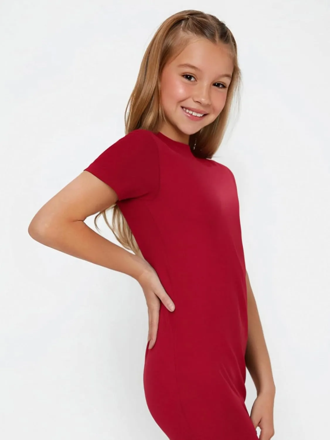 SHENHE Girl's Basic Short Sleeve Crew Neck Bodycon T Shirt Pencil Mini Dresses