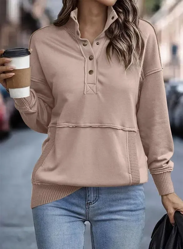 SHEWIN Womens Sweatshirt Casual Long Sleeve Lightweight Sweatshirts Button Loose Pullover Tops