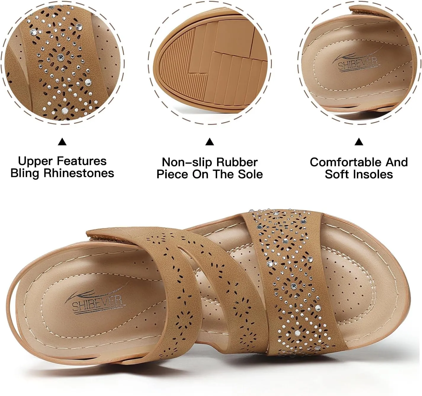 SHIBEVER Wedge Sandals For Women Low: Dressy Summer Sandal - Comfortable Rhinestone Sandals
