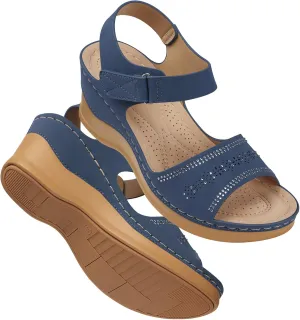 SHIBEVER Wedge Sandals For Women Low: Dressy Summer Sandal - Comfortable Rhinestone Sandals