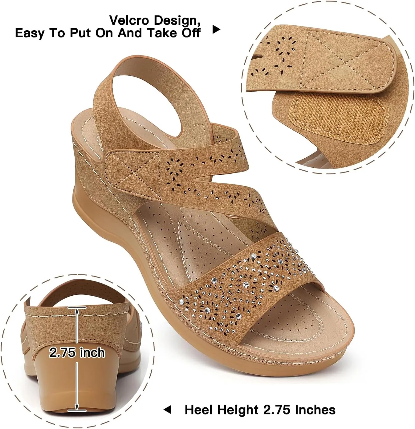 SHIBEVER Wedge Sandals For Women Low: Dressy Summer Sandal - Comfortable Rhinestone Sandals