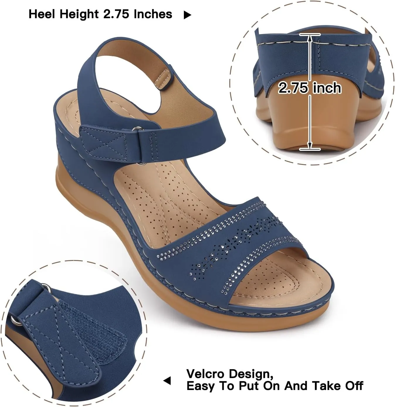 SHIBEVER Wedge Sandals For Women Low: Dressy Summer Sandal - Comfortable Rhinestone Sandals