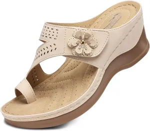 SHIBEVER Women's Wedge Sandals Platform: Comfortable Dressy Summer Casual Slip on - Low Heels Flip Flops Women Sandals