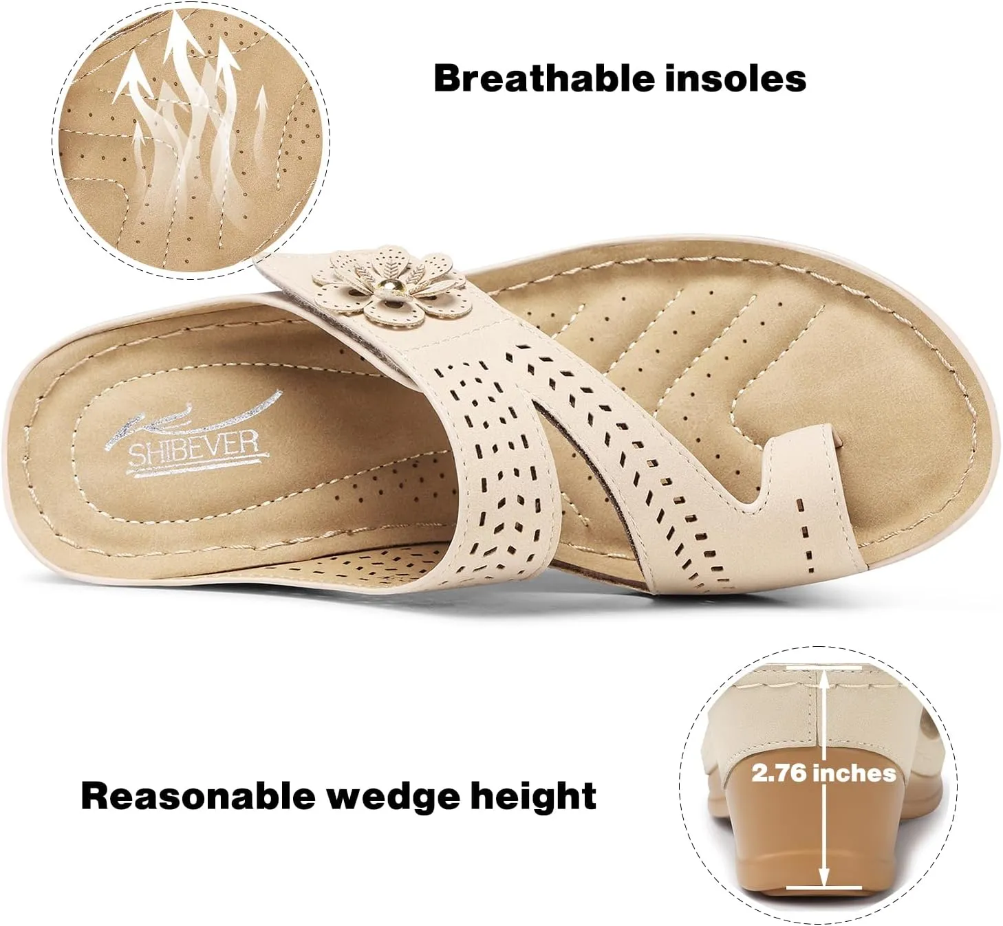 SHIBEVER Women's Wedge Sandals Platform: Comfortable Dressy Summer Casual Slip on - Low Heels Flip Flops Women Sandals
