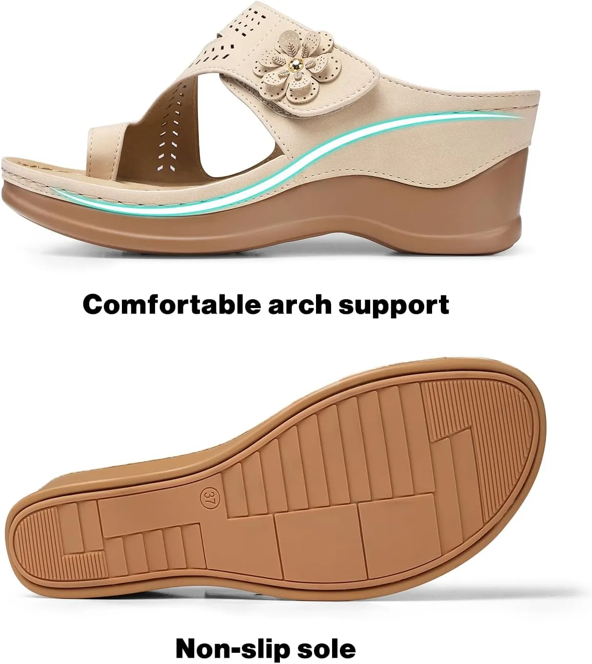 SHIBEVER Women's Wedge Sandals Platform: Comfortable Dressy Summer Casual Slip on - Low Heels Flip Flops Women Sandals