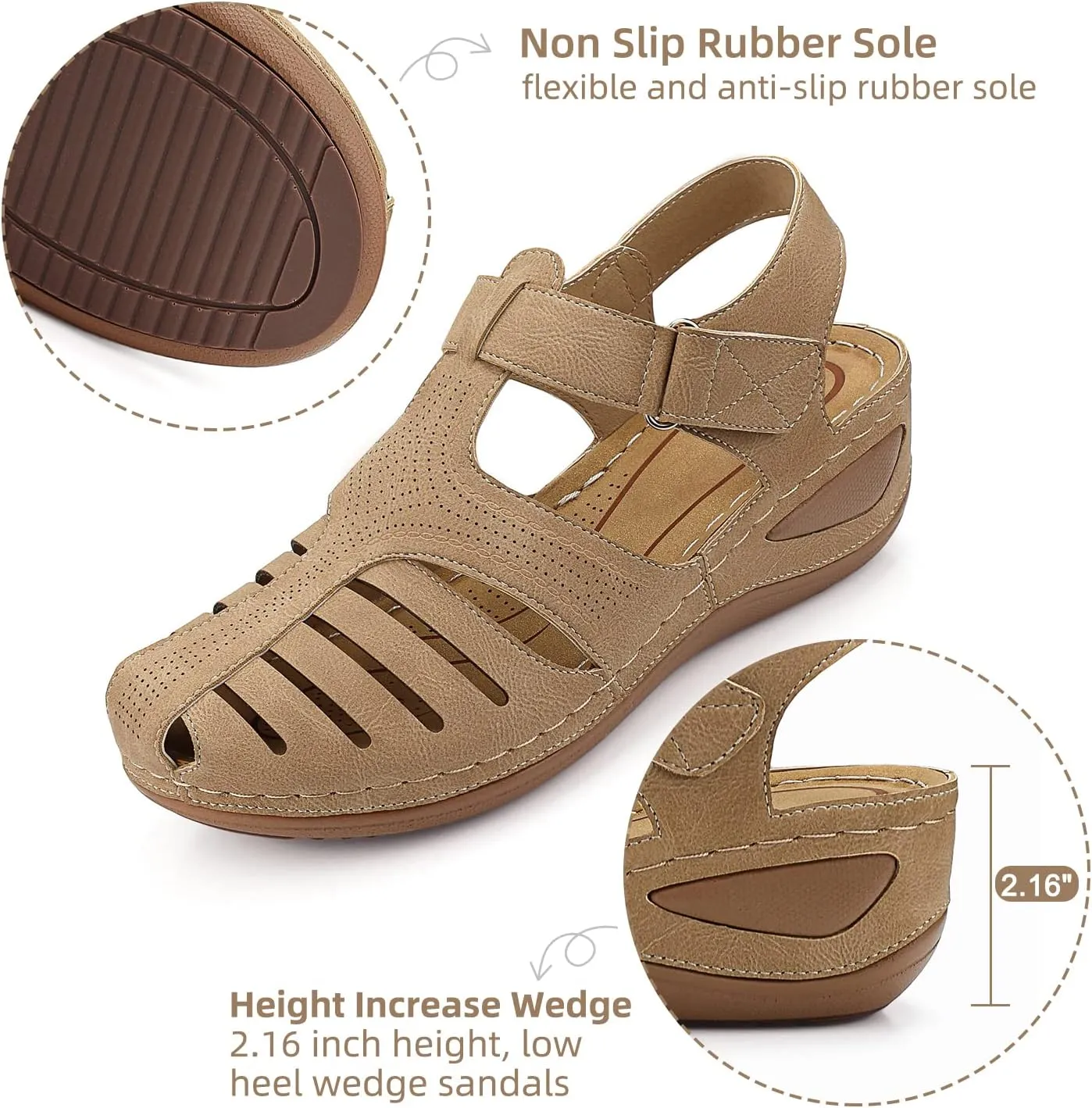 SHIBEVER Women's Wedge Sandals Summer: Closed Toe Sandals for Women Platform Dressy Wedge Size 5-11