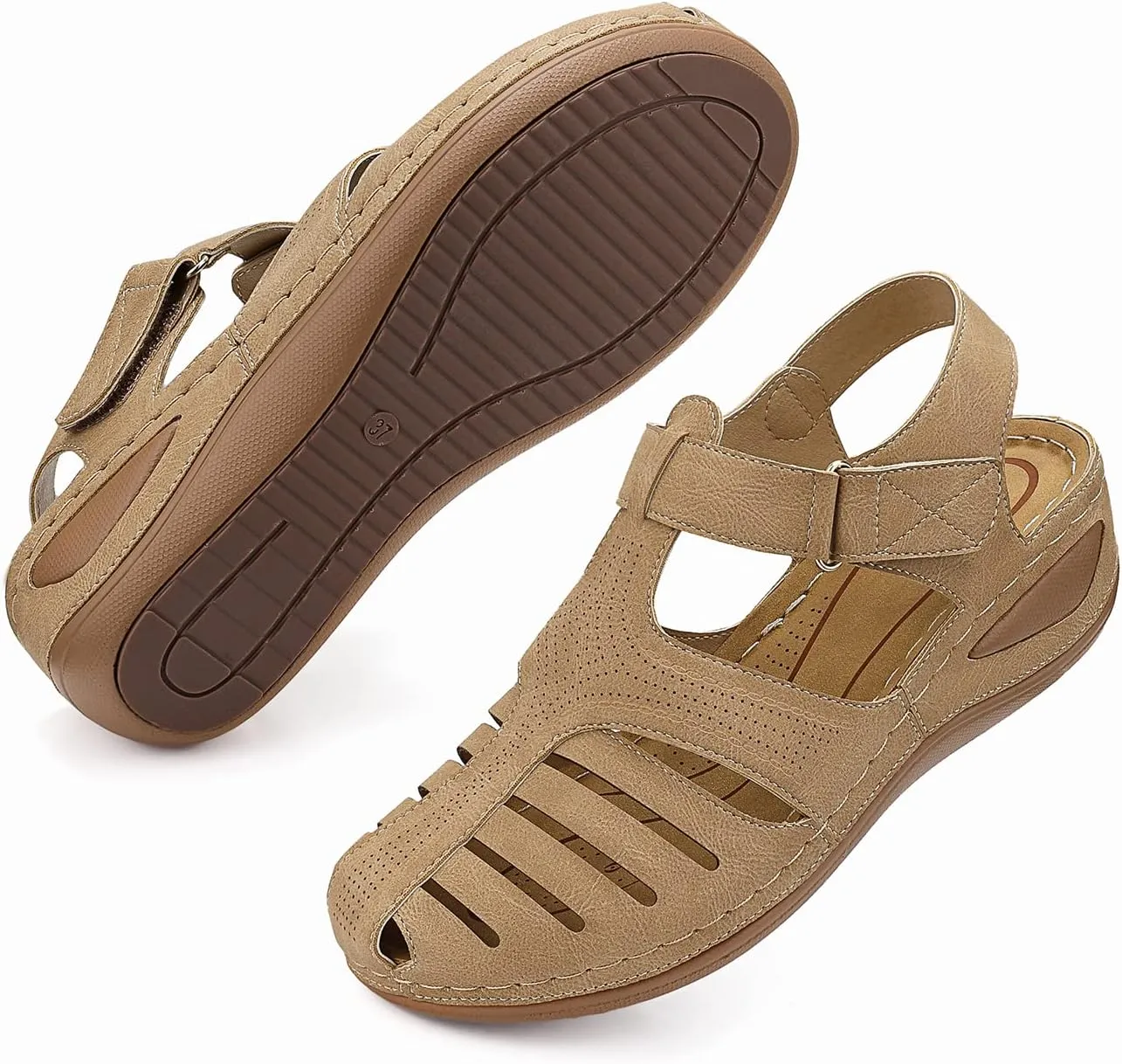 SHIBEVER Women's Wedge Sandals Summer: Closed Toe Sandals for Women Platform Dressy Wedge Size 5-11
