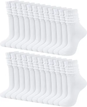 Shihanee 12 Pairs Women Slouch Crew Socks Neutral Aesthetic Ribbed Knit Baggy Scrunch Stacked Tube Boot Socks for Daily Wear