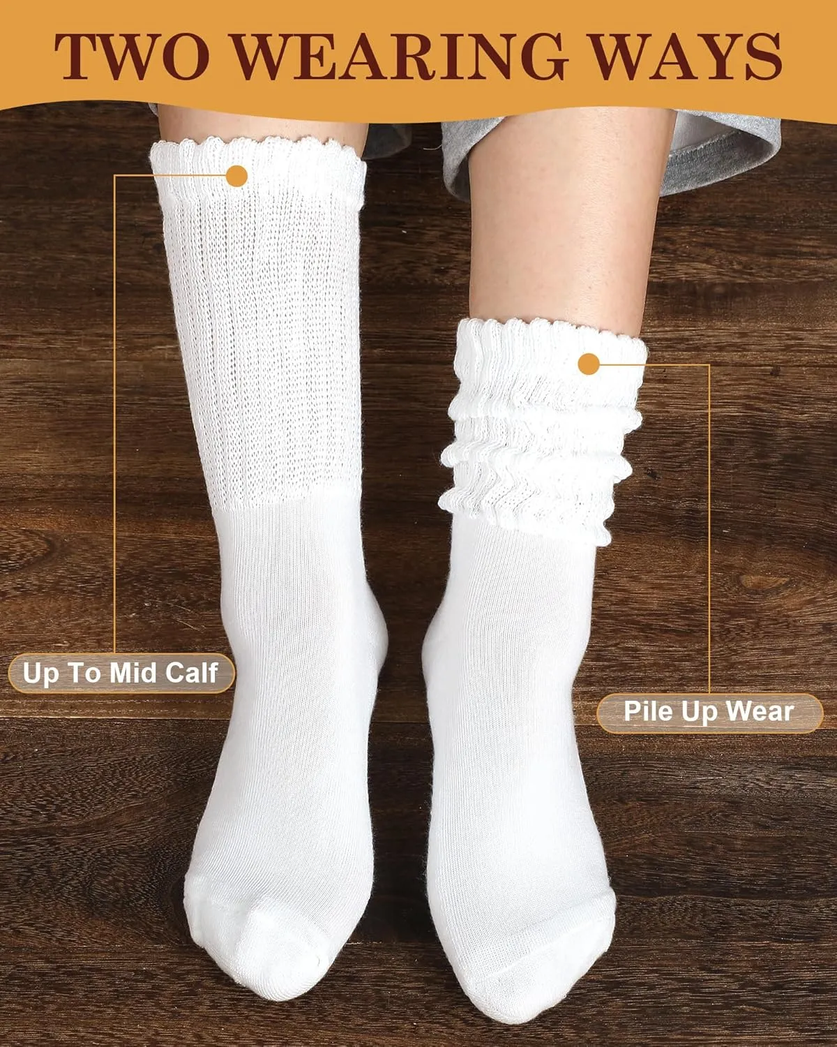 Shihanee 12 Pairs Women Slouch Crew Socks Neutral Aesthetic Ribbed Knit Baggy Scrunch Stacked Tube Boot Socks for Daily Wear