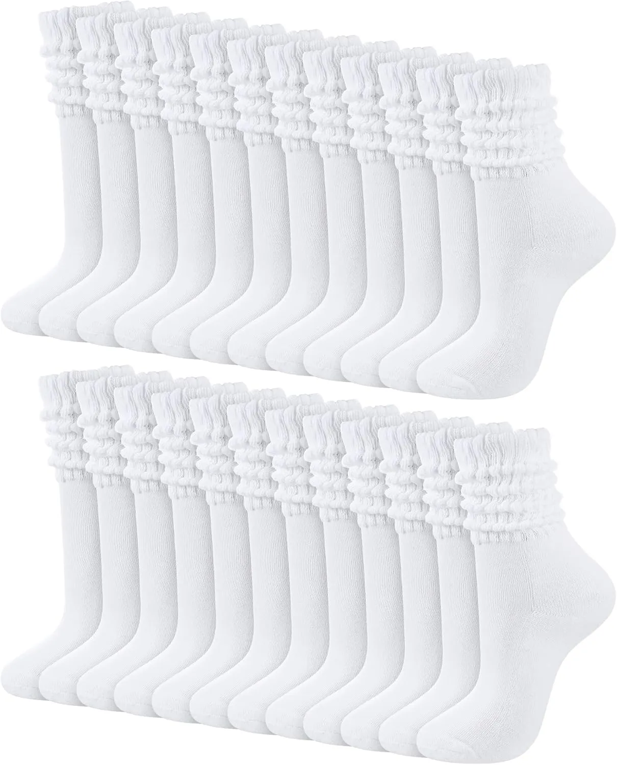 Shihanee 12 Pairs Women Slouch Crew Socks Neutral Aesthetic Ribbed Knit Baggy Scrunch Stacked Tube Boot Socks for Daily Wear