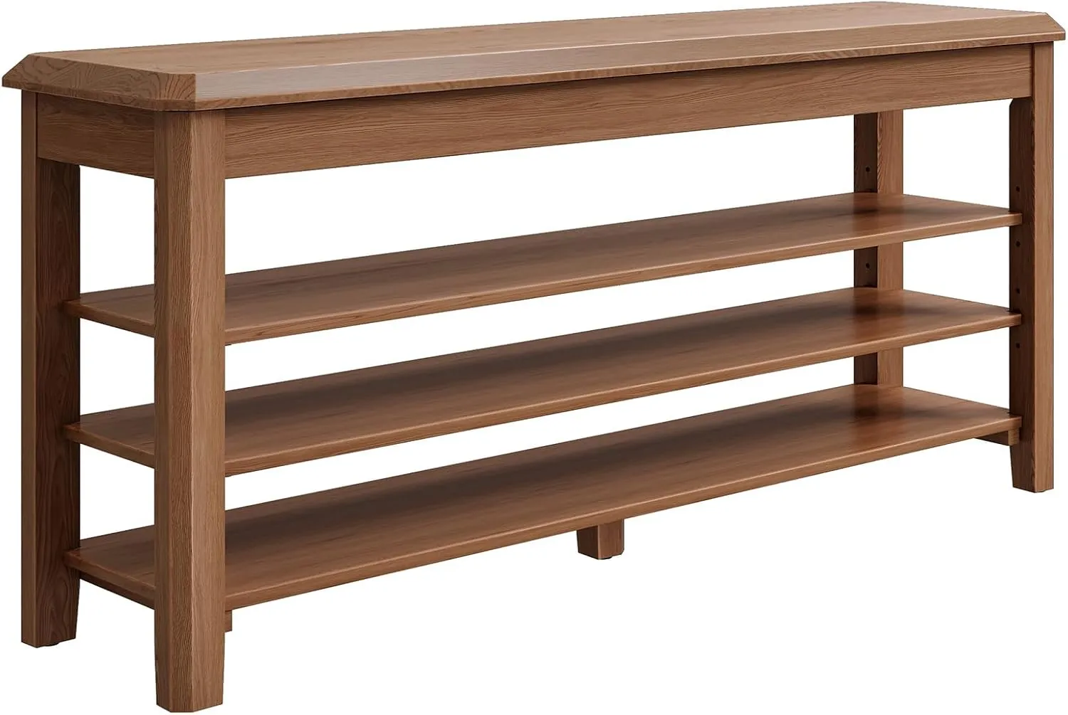 Shoe Bench Wooden Seat 3-Tier Solid Shoe Rack Wood Bench with Storage Bench 550lbs Compact Mid-Century Modern Design for Entryway, Hallway, Closet, Front Door Entrance