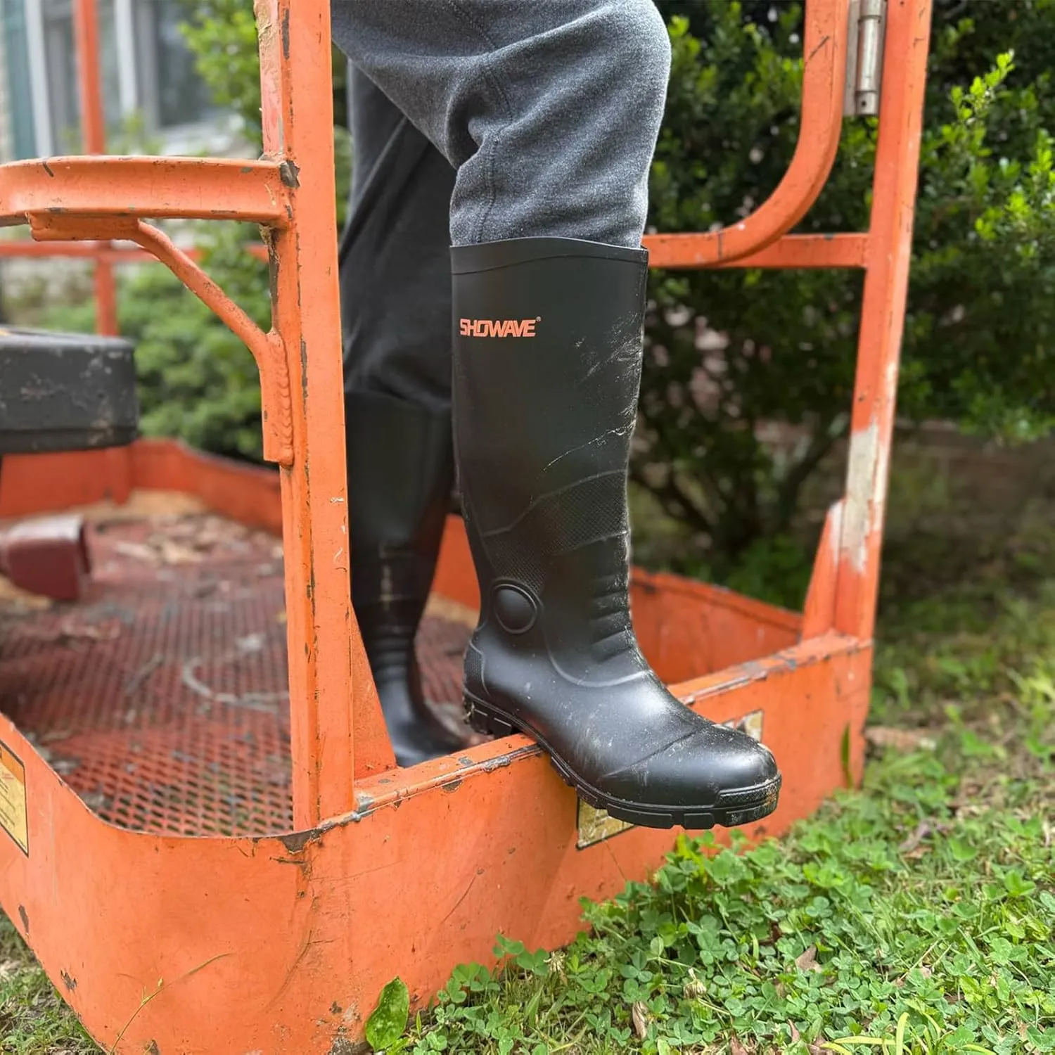 Showave Men's Rain Boots with Reinforced Steel Shank Waterproof Rubber Boots Durable Concrete Boot Outdoor Work Boots Lightweight Mud Boots Plain Toe for Agriculture Industrial