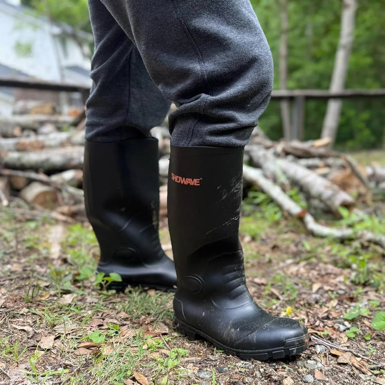 Showave Men's Rain Boots with Reinforced Steel Shank Waterproof Rubber Boots Durable Concrete Boot Outdoor Work Boots Lightweight Mud Boots Plain Toe for Agriculture Industrial