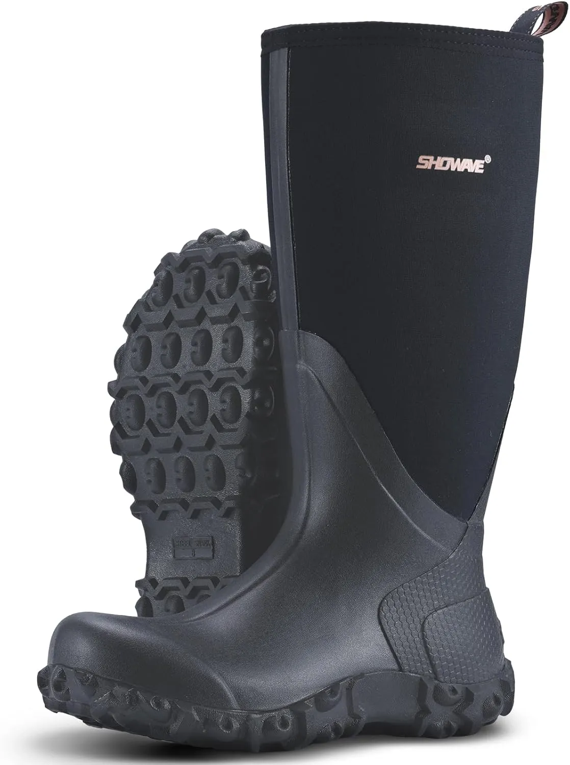 Showave Rain Boots for Men Waterproof Insulated Rubber Neoprene Boots Heavy-duty Mud Boot for Farming Raining Fishing Gardening Yard Work