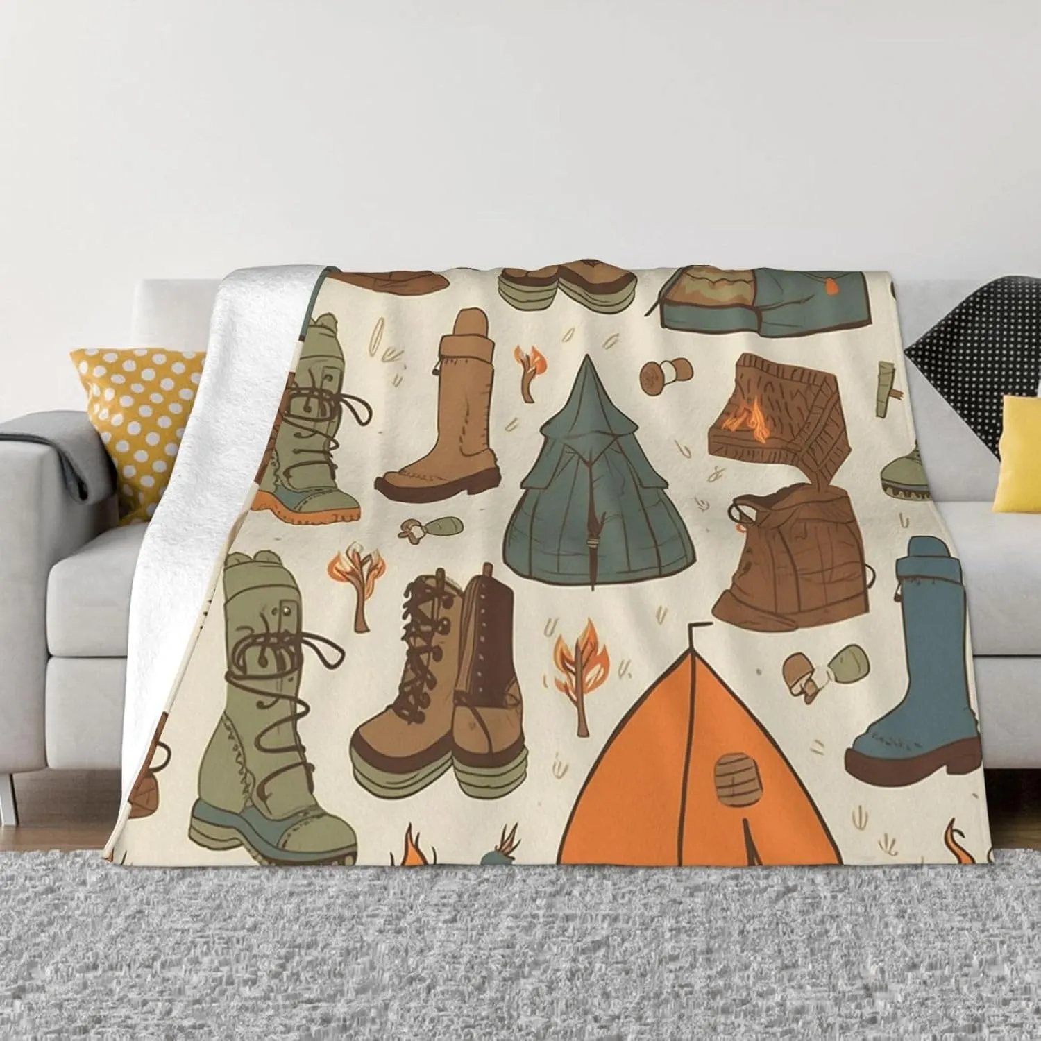 Sleeping Bag Boots Campfire Pattern Blankets and Throws Ultra-Soft Micro Fleece Blanket Luxury All Seasons Throw Blanket 60"x50" Lightweight Flannel Air Conditioning Blankets for Couch Travel