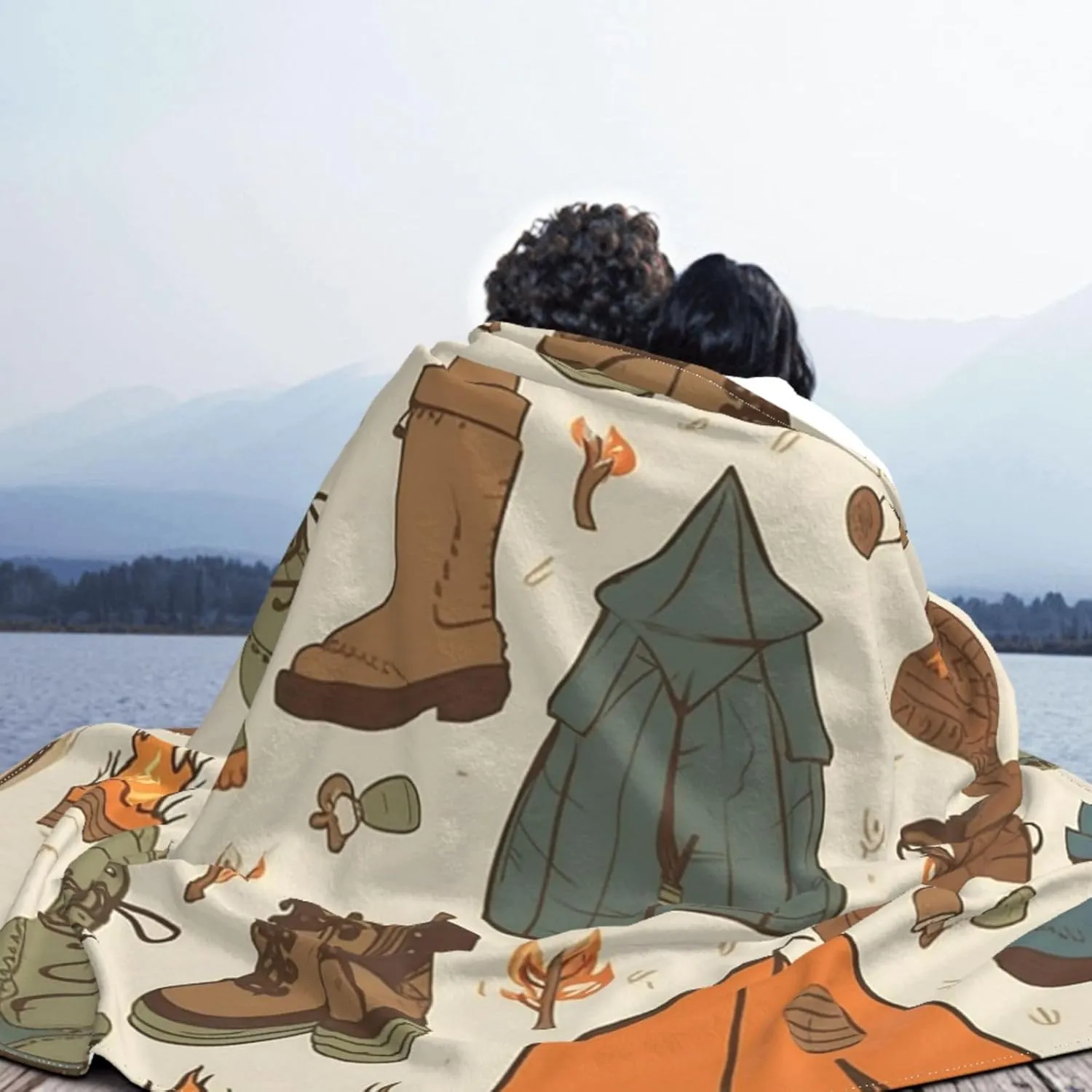 Sleeping Bag Boots Campfire Pattern Blankets and Throws Ultra-Soft Micro Fleece Blanket Luxury All Seasons Throw Blanket 60"x50" Lightweight Flannel Air Conditioning Blankets for Couch Travel