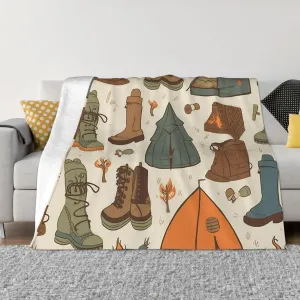 Sleeping Bag Boots Campfire Pattern Blankets and Throws Ultra-Soft Micro Fleece Blanket Luxury All Seasons Throw Blanket 60"x50" Lightweight Flannel Air Conditioning Blankets for Couch Travel