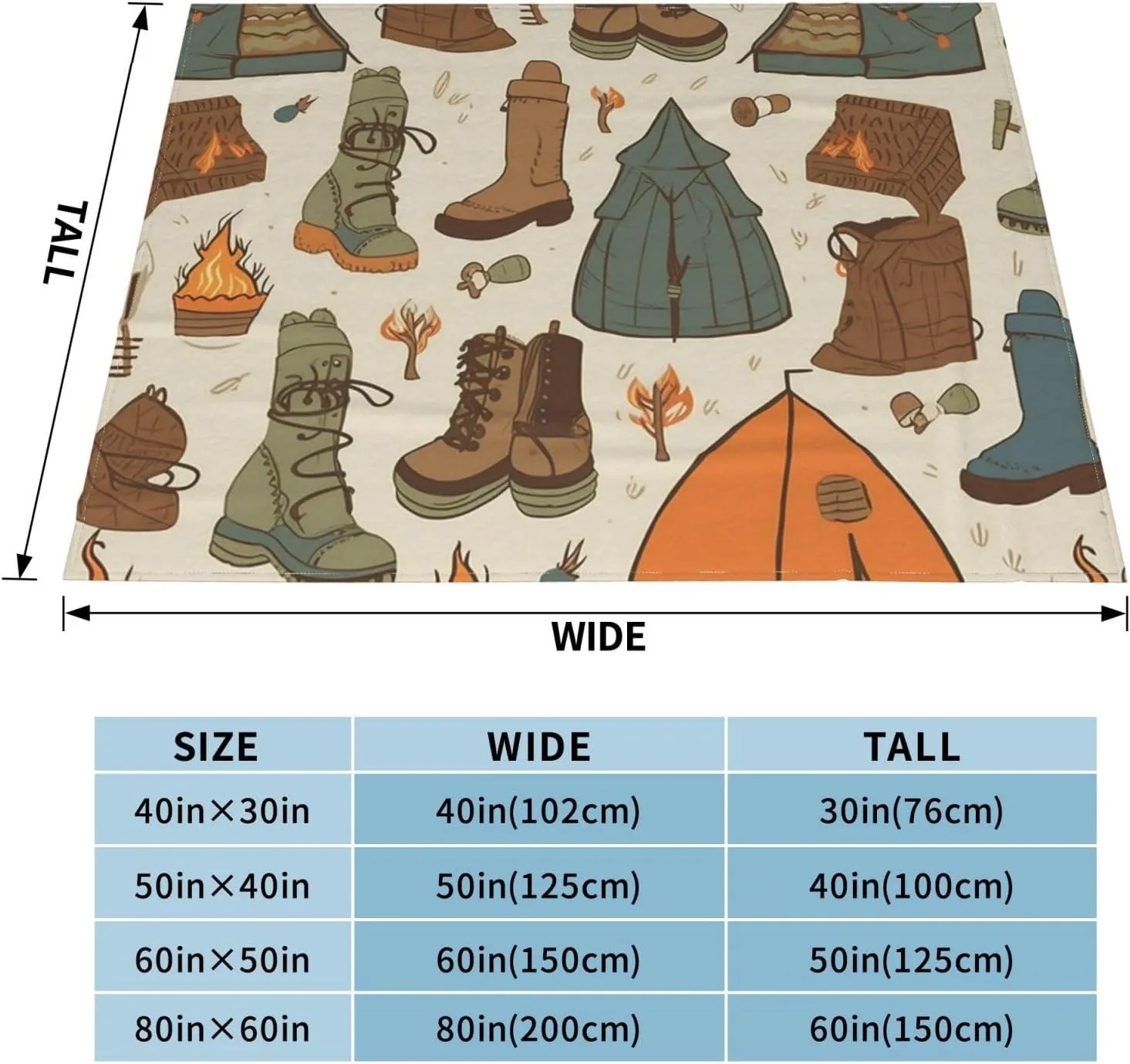 Sleeping Bag Boots Campfire Pattern Blankets and Throws Ultra-Soft Micro Fleece Blanket Luxury All Seasons Throw Blanket 60"x50" Lightweight Flannel Air Conditioning Blankets for Couch Travel