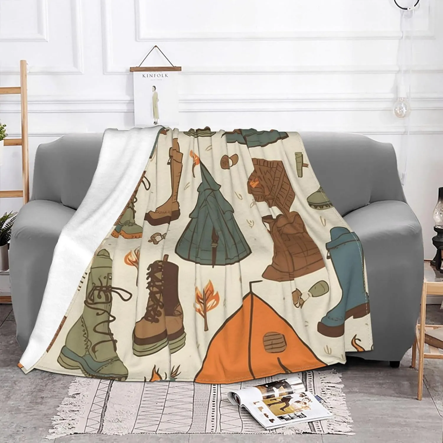 Sleeping Bag Boots Campfire Pattern Blankets and Throws Ultra-Soft Micro Fleece Blanket Luxury All Seasons Throw Blanket 60"x50" Lightweight Flannel Air Conditioning Blankets for Couch Travel